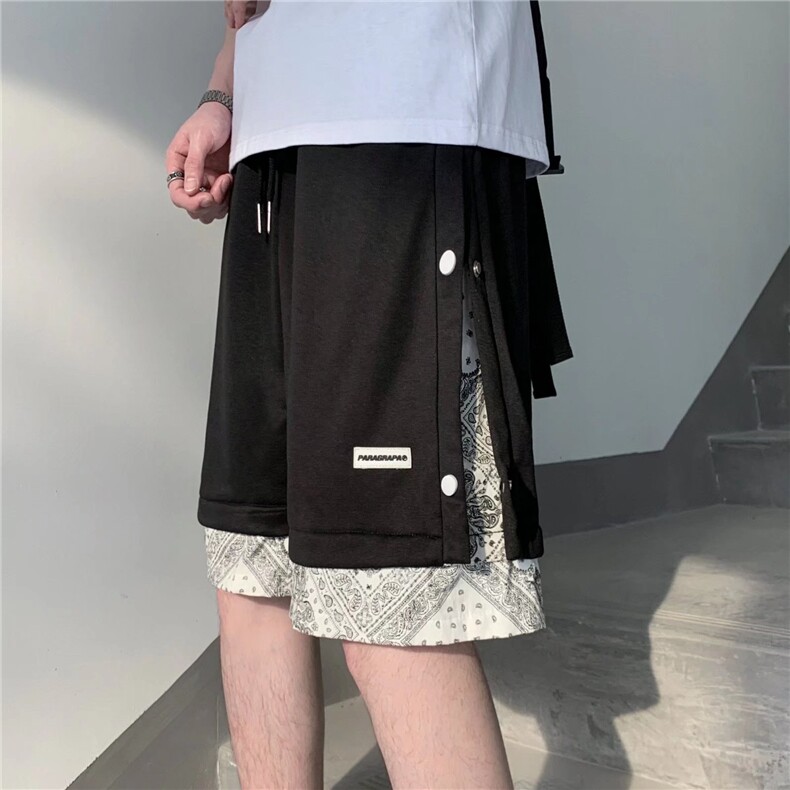 假两件腰果花短裤男潮流高街大码休闲宽松运动五分裤子DK0504-P28,男装休闲裤,星座308B-1