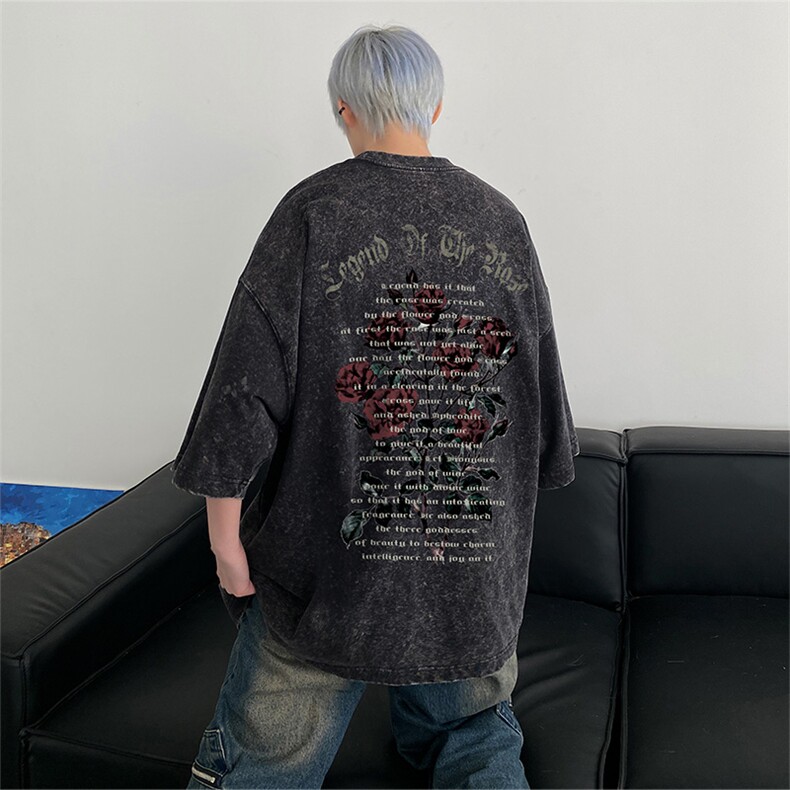 xz605-dsx130-特批30控492026春季新款字母玫瑰印花水洗短袖T恤,男装T恤,星座605(原A050)