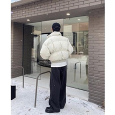 现货5W件冬季三防重磅硬挺boxy短款羽绒立领PU皮棉衣外套加厚棉服，男装棉衣，电商A486-1