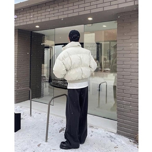 现货5W件冬季三防重磅硬挺boxy短款羽绒立领PU皮棉衣外套加厚棉服图片