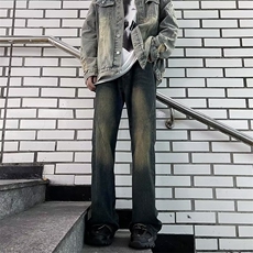 2023渐变牛仔裤男高街潮牌美式复古裤子垂感阔腿微喇裤RK1137-P41，男装牛仔裤，星座412-3