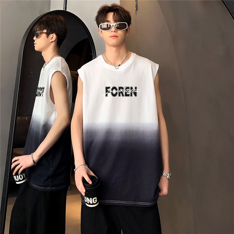 休闲渐变2026新款夏季街头设计感潮牌情侣坎肩背心T恤BX04-25,男装T恤,电商C307