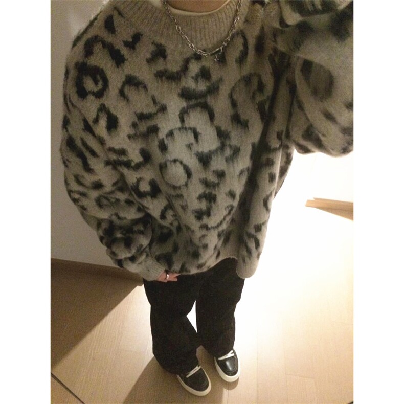 高街豹纹毛衣男女痞帅街头嘻哈风针织衫宽松慵懒海马毛M347，男装针织衫/毛衣，星座1116A（原606A-3）