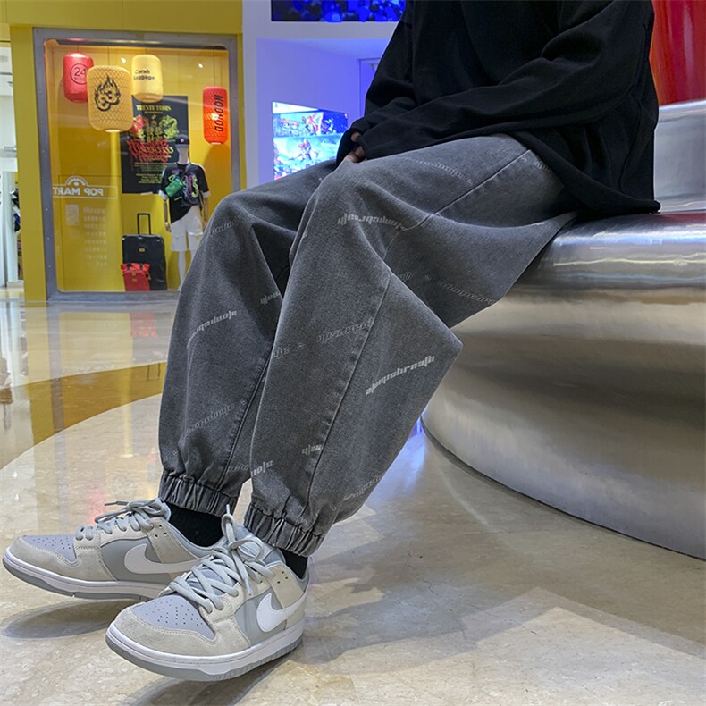 春季字母印花牛仔裤ins酒店风潮流嘻哈宽松阔腿裤子A071-2023-P50,男装牛仔裤,电商A125