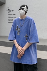 B239-1129-P38美式十字架印花复古水洗做旧落肩袖短袖T恤上衣，男装T恤，星座514-2(原B239)