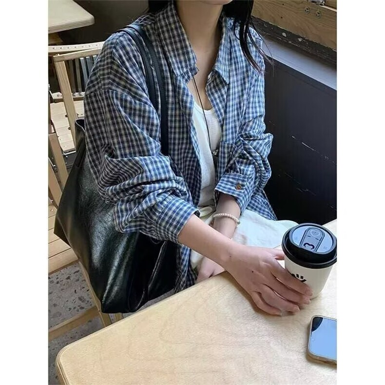 港风秋款男女纯棉条纹格子衬衫千鸟格衬衣CS8102P40,男装衬衫,星座1013-1