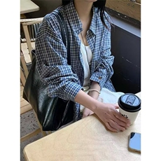 港风秋款男女纯棉条纹格子衬衫千鸟格衬衣CS8102P40，男装衬衫，星座1013-1