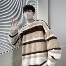 现货春季复古条纹撞色毛衣男慵懒oversize圆领针织衫M1369-P60，男装针织衫/毛衣，星座512-4
