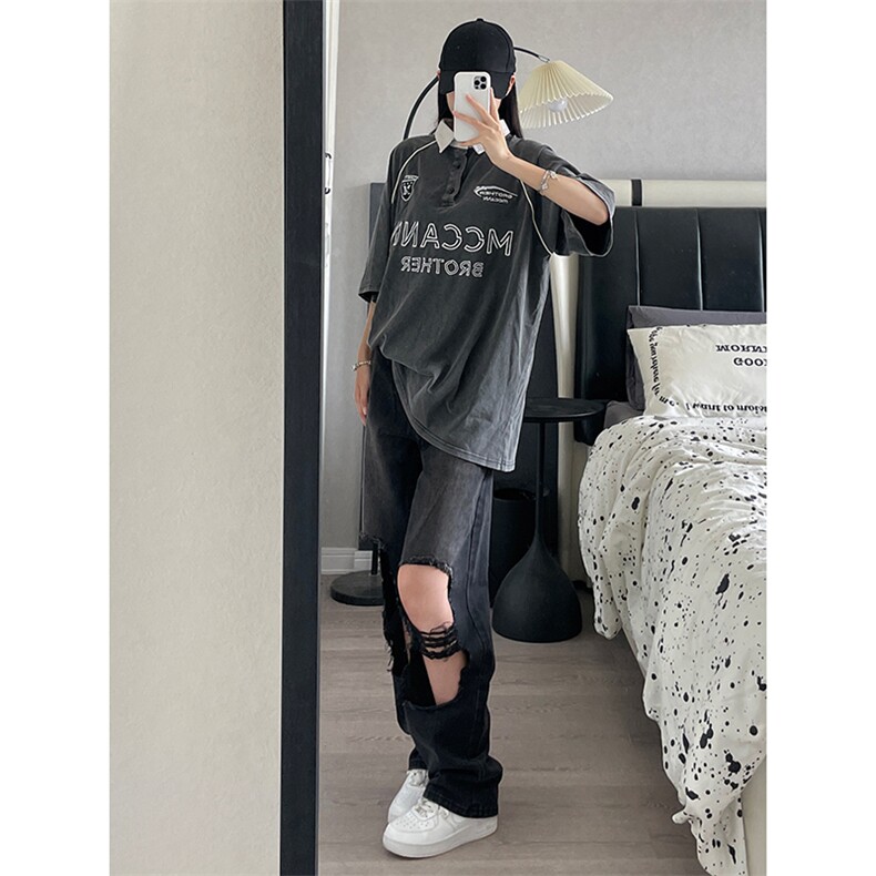 B221美式ins高街小众情侣款大破洞牛仔裤LK23078-P55控78,男装牛仔裤,电商B221