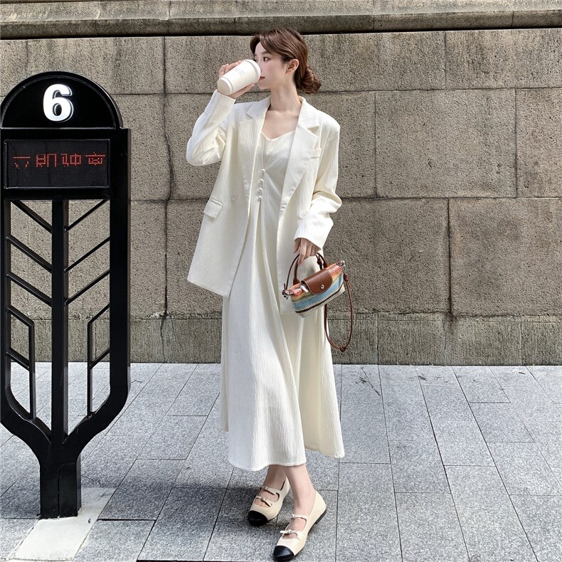 早秋通勤穿搭韩系西装套装白色外套吊带裙两件套女，女装套装/套裙，浙宝222（原006）