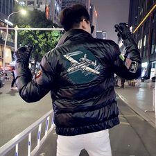 社会小伙立领ins飞机棉衣外套修身皮棉服A343-CF39黑，男装棉衣，电商A343