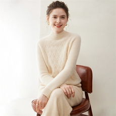 2025年秋季新款百搭女士加厚插肩绞花半高羊绒衫，女装羊绒衫，纳丰羊绒