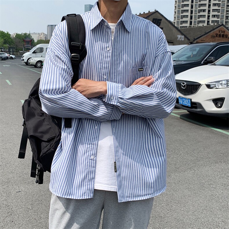 日系条纹长袖衬男女款夏季薄款衬衣港风休闲春秋季外套CS0022-P32,男装衬衫,星座308B-2