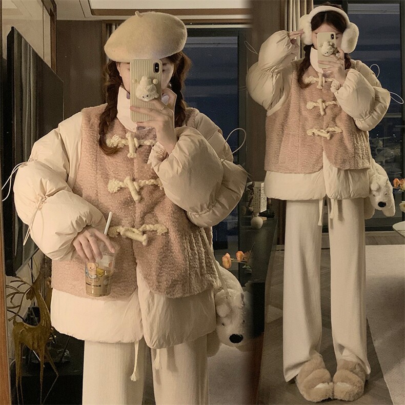 2026年秋冬季新款港风潮牌宽松假两件立领保暖棉服女 ZM471-P118图片