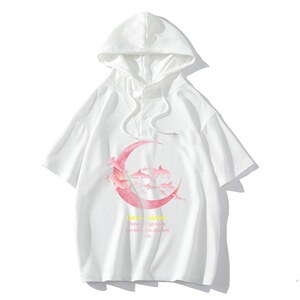 LD54209-P45 连帽短袖t恤男大码胖子带帽五分袖中袖图片