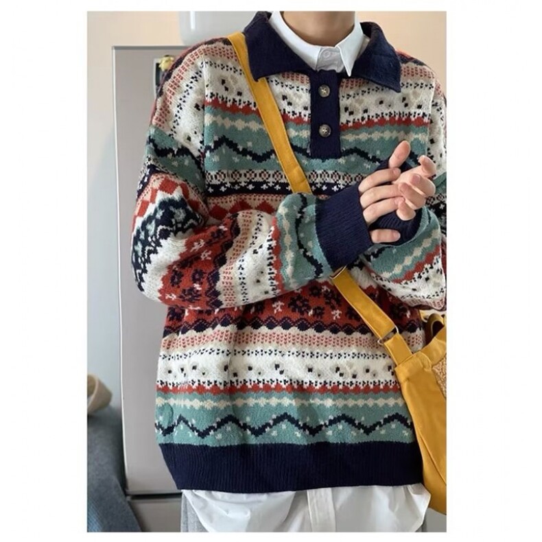 1506/QA3780/P62毛衣男女慵懒风复古软糯套头纽扣针织衫,男装针织衫/毛衣,星座1506