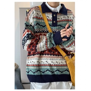 1506/QA3780/P62毛衣男女慵懒风复古软糯套头纽扣针织衫图片