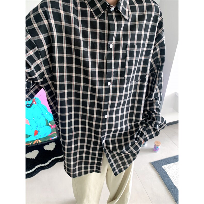 现货~格子大码长袖衬衫C5883/特P25黑,男装衬衫,电商A094