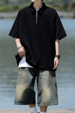 8XL-M半拉链t恤短袖POLO衫男款夏季美式翻领宽松大码半袖DT008P45，男装T恤，电商B312