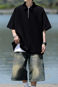 8XL-M半拉链t恤短袖POLO衫男款夏季美式翻领宽松大码半袖DT008P45图片