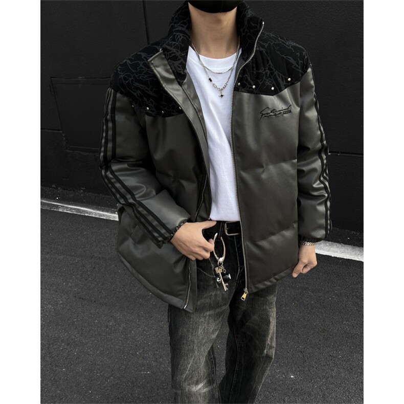 PU皮棉服冬季宽松港风棉衣立领冬装棉袄外套男MY249-特P105控168,男装棉衣,电商B370