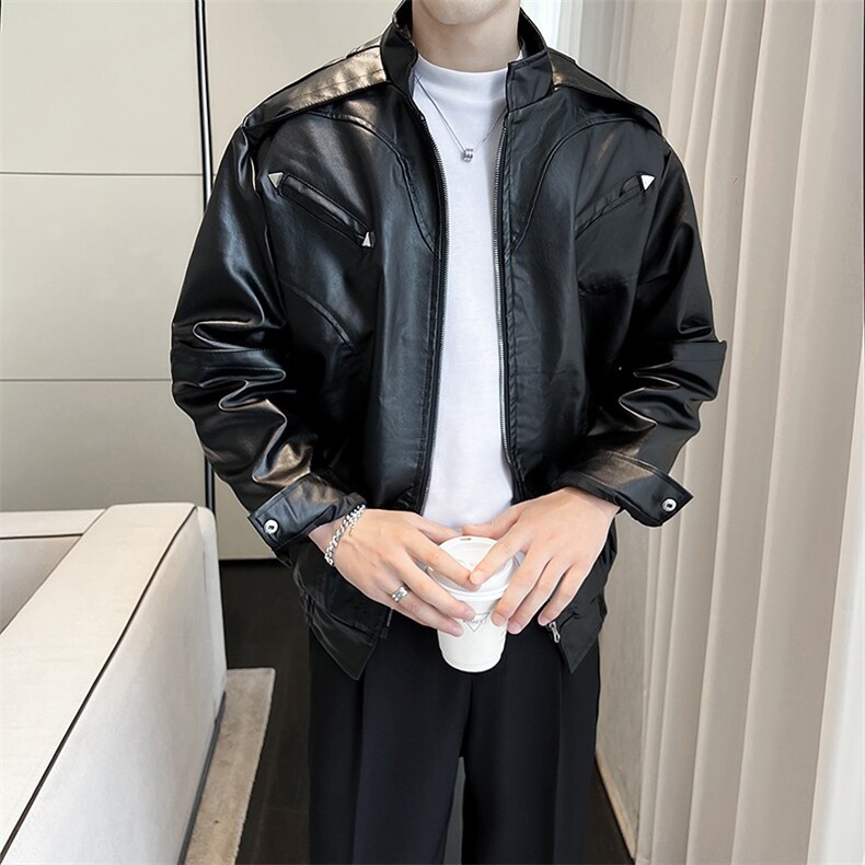 Cleanfit痞帅高街风设计感Pu皮衣潮男外套W632P80，男装皮衣，星座1116-2