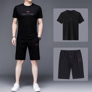 2023年夏款潮流休闲时尚男士运动短袖短裤套装P130图片