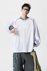 可二开美式POLO衫大码M-5XL拼接V领球衣长袖T恤男CX78111P45控69，男装Polo衫，星座226-1