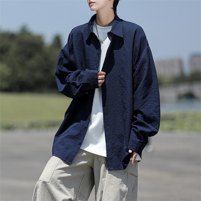 8XL-M泡泡纱盐缩肌理长袖衬衫男夏季冰丝外套防晒衬衣CS29007P40，男装防晒衣，电商B312