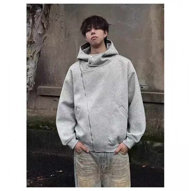 秋季男款太空棉连帽重磅开衫卫衣纯色百搭男上衣情侣春秋短款外套图片