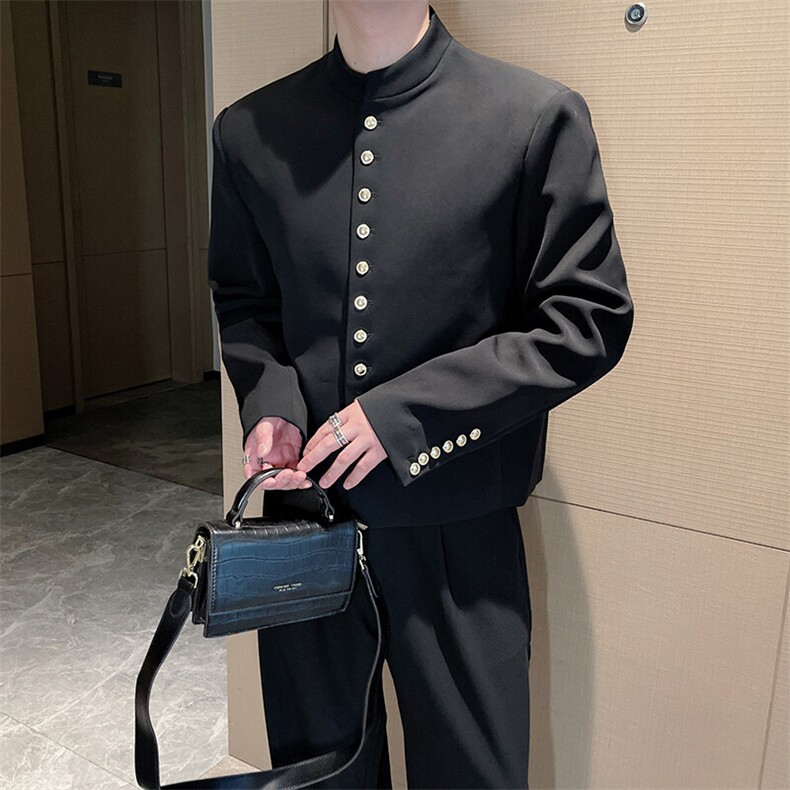 春装红时尚小香风中式立领西服外套男高级金扣夹克0088P115图片