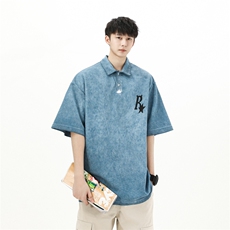 抖音品质休闲华夫格Polo衫2023创意港风短袖T恤XP77061-P40，男装Polo衫，电商A042