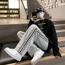 ins设计休闲裤男宽松直筒撞色运动裤UK92P33，男装休闲裤，星座1116-2