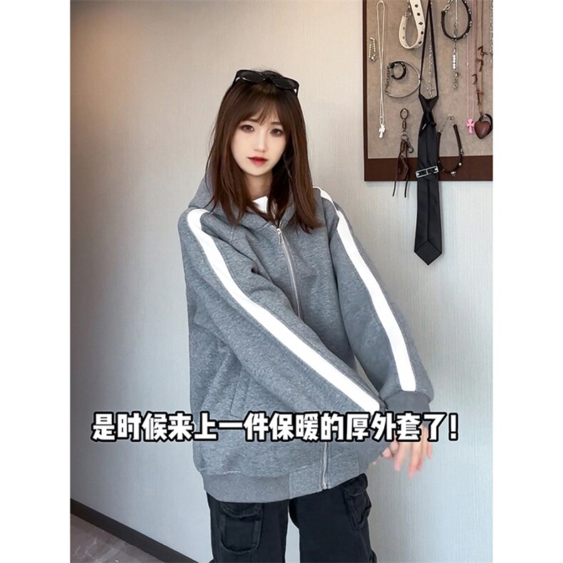 得物二开开衫拼接加绒卫衣男连帽潮外套A266-WH022-P60加绒70,女装短外套,电商A266