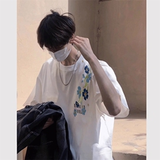 万针全刺绣解构设计260克重磅双纱纯棉高品质美式高街短袖T恤特39，男装T恤，电商A486-1