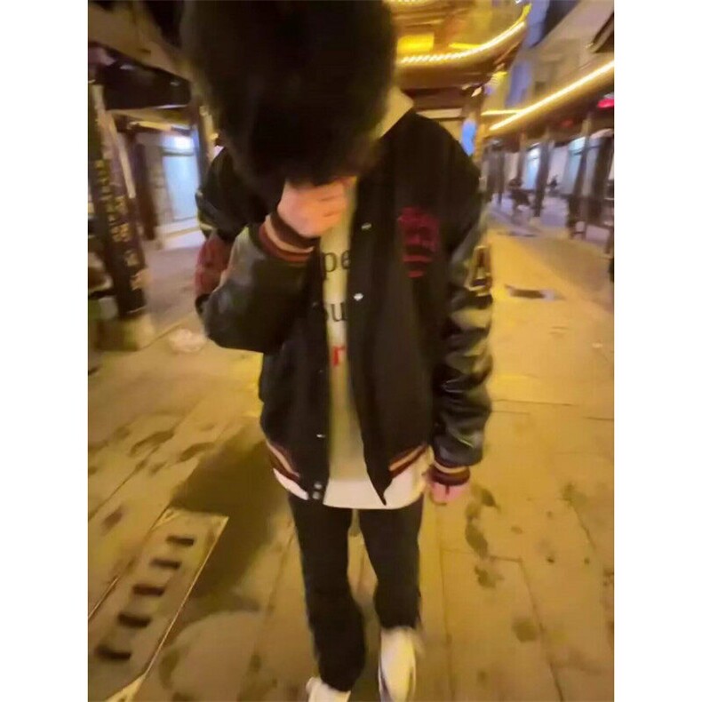 黑八美式棒球服高街刺绣毛巾设计感图vibe棒球夹克外套男女同款,男装夹克,星座601-1