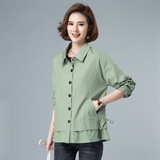 2021年秋季新款韩版全棉单排扣短款外套女纯色宽松纯棉上衣长袖，女装短外套，伊满意