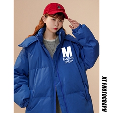 中性风22冬季新款设计感M印花加厚连帽面包服棉衣MY204P115控158，男装棉衣，A247A