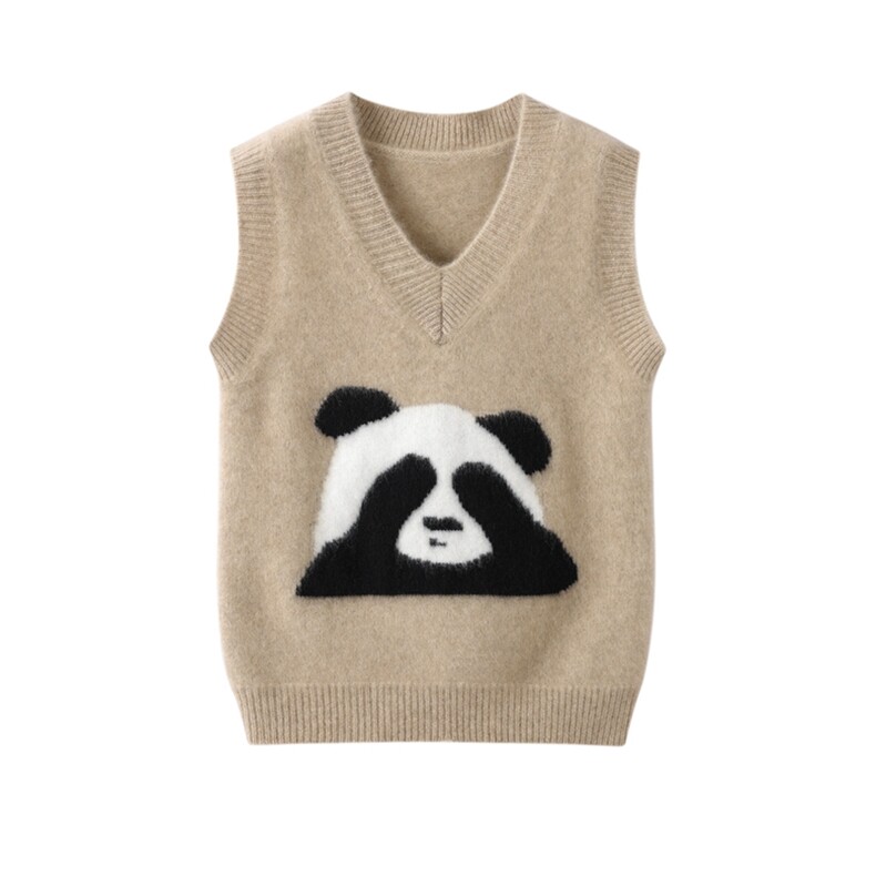新款百搭V领熊猫马甲，童装儿童羊毛衫，鑫贝羊绒