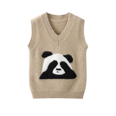 新款百搭V领熊猫马甲，童装儿童羊毛衫，鑫贝羊绒