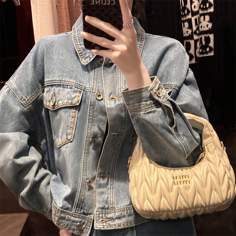 时尚百搭气质休闲牛仔外套女新款宽松显瘦长袖夹克上衣,女装牛仔外套,宛庄羊绒