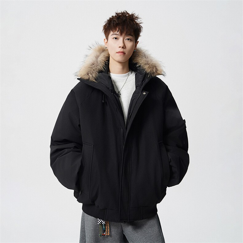 连帽貉子毛高街羽绒服真毛领新标90白鸭绒带SYR2610-P288，男装羽绒服，星座610B-1