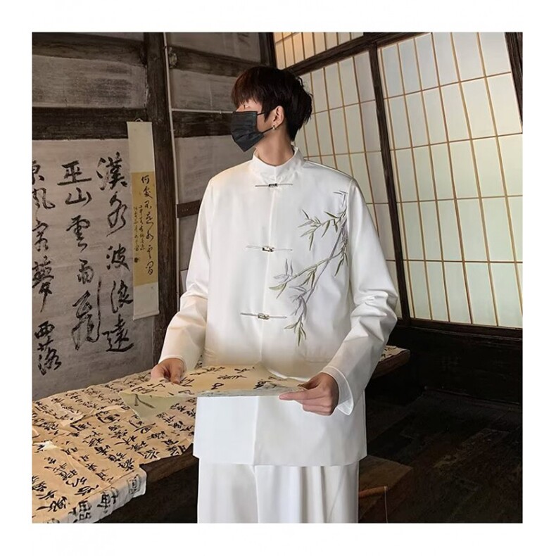 风男立领西服夹克金属盘扣竹刺绣新中式中山装外套JK68P65,男装夹克,星座1013-1