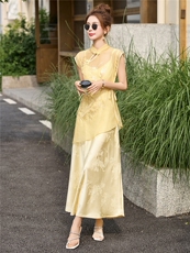 通勤风长款中国风新中式套装唐装汉元素时尚套装显瘦气质小个子，女装套装/套裙，布芭啦