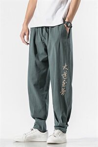 盘扣休闲风九分裤文字绣花哈伦裤灯笼裤9分裤QT6025-K209-P50图片