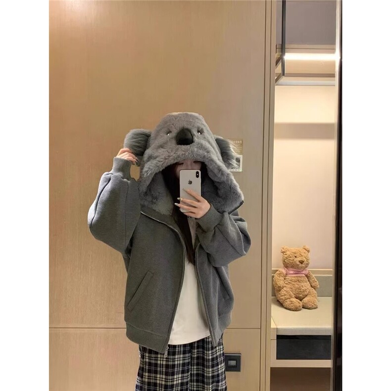网图毛绒绒拉连帽拉链加绒卫衣减龄宽松棉衣开衫A025-JY1472-P88,男装棉衣,电商A025