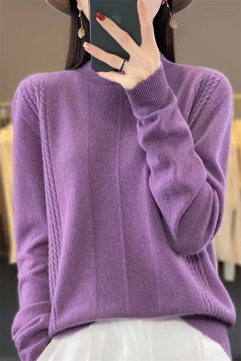 优雅气质女士仿羊毛打底衫百搭时尚珍珠装饰袖口显瘦修身长袖针织衫,针织衫/毛衣,萱芳婷羊绒