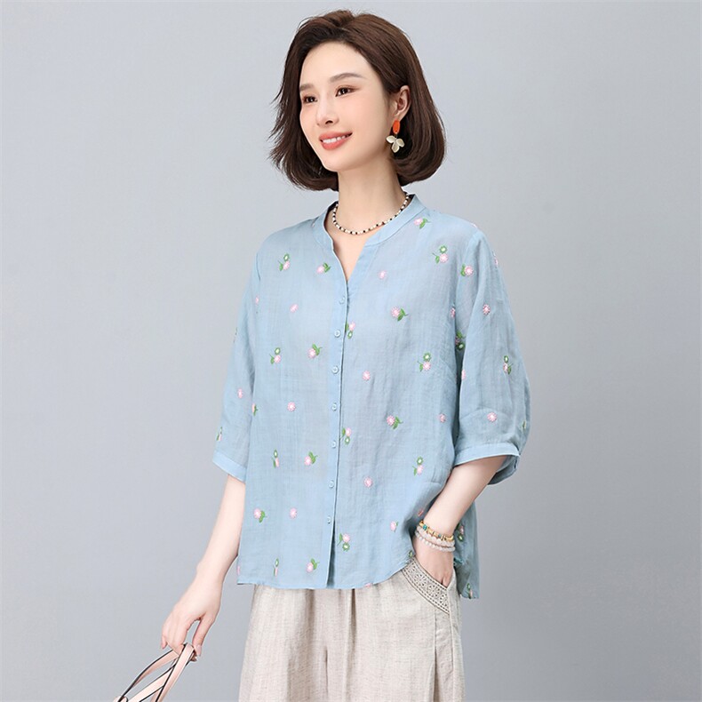 妈妈端庄大气夏装2025新款中老年女装短袖穿搭一整套洋气高贵,女装衬衫,忆绮罗