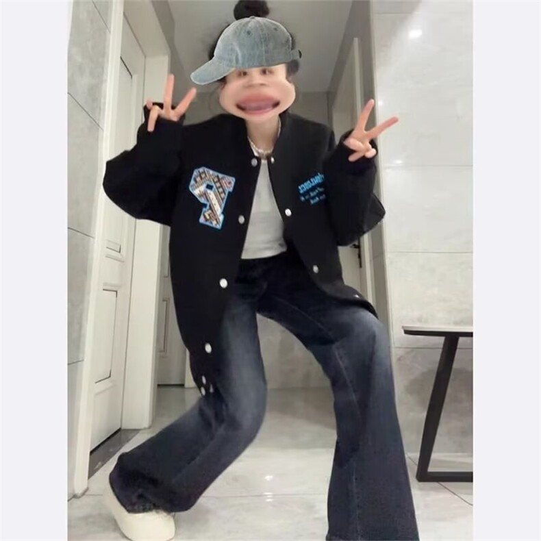 青少年美式复古学院风字母毛巾绣拼接撞色街头宽松休闲夹克外套,男装夹克,星座506A