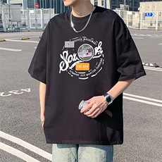 T806纯棉宽松短袖T恤男夏季新款卡通半袖港风chic潮牌男生体恤衫，男装T恤，星座304A